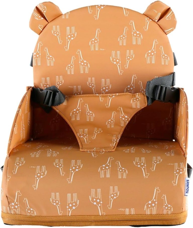 Noukie's Rehausseur Ocre Bébé de 9 mois à 3 ans, Chaise Enfant avec Dossier et Coussin, Léger, Pliable et Nomade, Imperméable, Max 13 kg